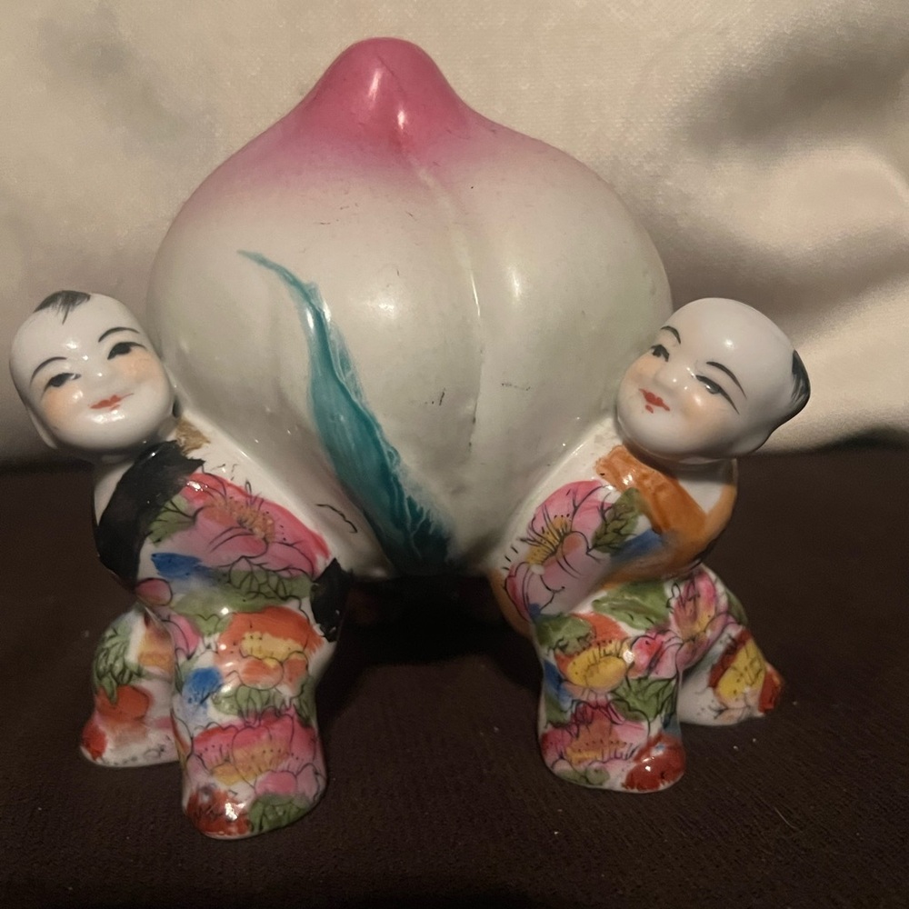 3 boys holding a longevity peach - vintage